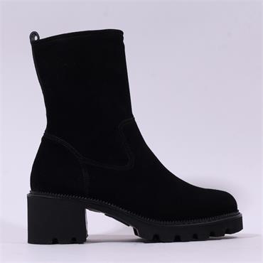 Paul Green Block Heel Ankle Boot - Black Suede